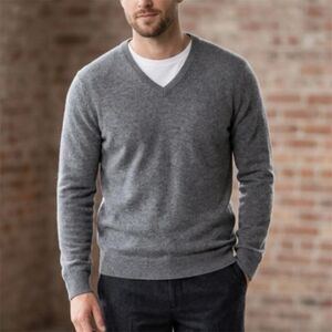 Andrew Rohan Sweater Mens L Pullover Gray Alpaca Knit Long Sleeve V Neck Casual